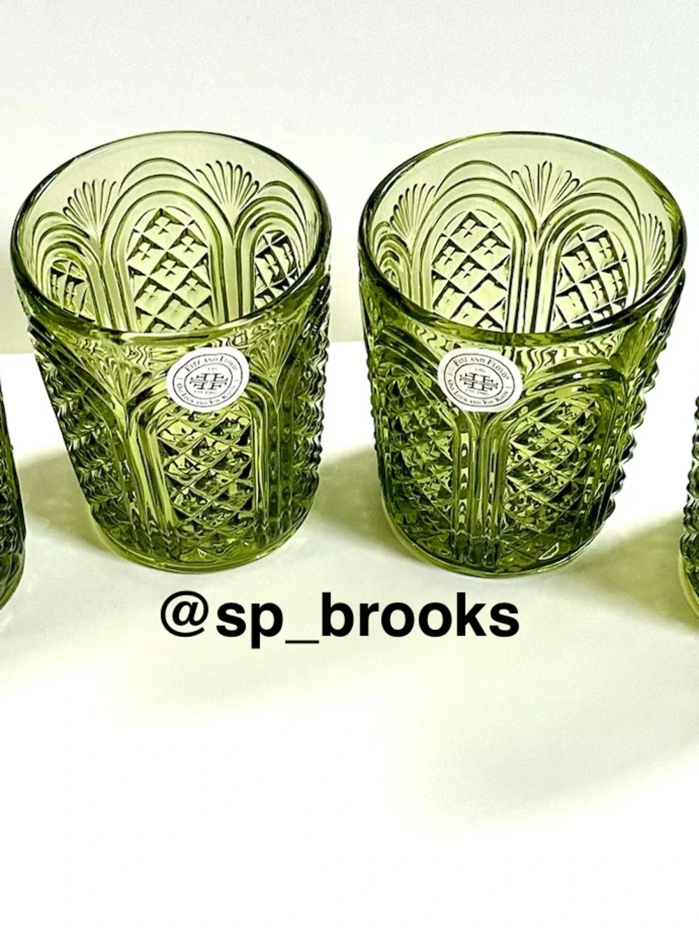 🎁4PC Fitz and Floyd Glass Tumbler - 11 oz. Sicily Green Tumbler